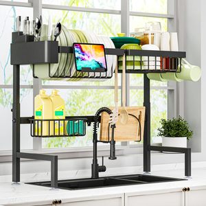 Household Modern Standing Metal Dish Storage <b>Rack</b> Sink Kitchen Items Organizer Drainer Stainless Steel Dish Bowl <b>Drying</b> Holders - Product Image 1