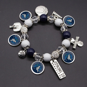 Pulseras de Aleación de Zinc con Colgante de Baloncesto de los San <span class=keywords><strong>Antonio</strong></span> Spurs, Brazalete Elástico con Cuentas y Logotipo Personalizado del Equipo, Amuleto de Campeonato - Product Image 5