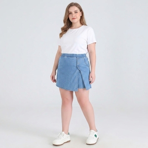 <span class=keywords><strong>Jupe</strong></span>-short <span class=keywords><strong>en</strong></span> <span class=keywords><strong>jean</strong></span> <span class=keywords><strong>taille</strong></span> <span class=keywords><strong>haute</strong></span> pour femmes grandes tailles, short amincissant pour l'été, <span class=keywords><strong>taille</strong></span> élastique, extensible, <span class=keywords><strong>jupe</strong></span>-short bleue - Product Image 1