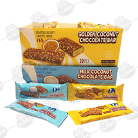 Barre de chocolat au lait et à la noix de coco dorée en gros, barre de biscuit croustillante, collation, certifiée Halal, emballage individuel