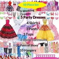 Lot de 50 pièces de vêtements en tissu pour poupées de 30 cm, robes de poupée tendance, robes de mariée, bikinis, chaussures et accessoires, pour 14 ans et plus, lot mixte en gros