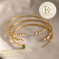 Bracelet ouvert de créateur en acier inoxydable, style classique personnalisé, zircon vert carré, plaqué or 18 carats, strass blanc, bijoux de mode
