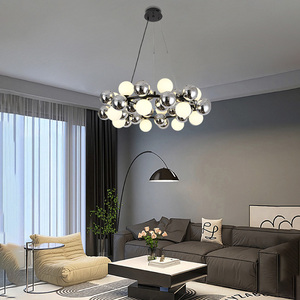 Lustre long en verre chromé de style nordique pour intérieur, luminaires suspendus de luxe avec design haricots magiques noirs et blancs, vente en gros - Product Image 4