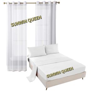 Juego de sábanas de microfibra King Size con cortinas transparentes, 6 uds., funda de almohada bordada de Color blanco liso para dormitorio - Product Image 1