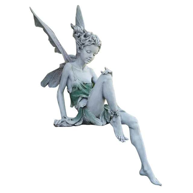 New Landscaping Yard Office Decoration Craft Wings Flower Elf Fairy Sitting Garden Statue Ornament Resin