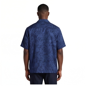 Camicia da Uomo con Stampa Digitale Tonal, Manica Corta, Blu Navy, Casual, per Vacanze Estive - Product Image 6