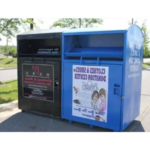 Papelera de reciclaje de acero grande para la comunidad al aire libre, caja de donación de ropa, Banco de ropa