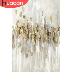Huacan Handmade Oil Painting Abstract Golden Drawing On Canvas Home Decorations