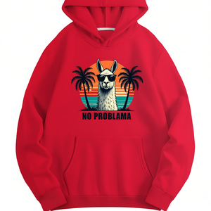 Sudadera Informal para Mujer con Estampado de Llama y Diseño de Gafas de Sol, 100% Poliéster, Tejida, para Verano, Color Rojo - Product Image 1