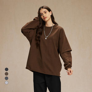 2024 otoño marca Retro dos bordes enrollados cuello redondo manga larga Camiseta hombres hacer viejo teñido lavado agua sudaderas - Product Image 4