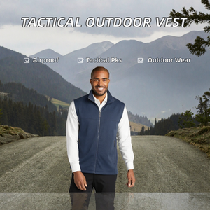 Chaleco de Lona Azul Marino para Hombre con Cierre y Cuello Alto, Ropa Exterior Casual de Otoño, 100% Poliéster, Transpirable, Ecológico, Resistente al Viento, Color Sólido - Product Image 2