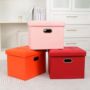 Pouf pliant avec rangement tabouret de rangement carré en <span class=keywords><strong>cuir</strong></span> pouf chaise de luxe pouf avec rangement pour l'entrée - Product Image 1