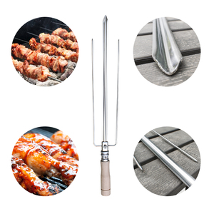 Espeto <span class=keywords><strong>de</strong></span> Churrasco Brasileño en Forma <span class=keywords><strong>de</strong></span> V, Brocheta <span class=keywords><strong>de</strong></span> Acero Inoxidable para Asar Carne con Mango <span class=keywords><strong>de</strong></span> Madera - Product Image 5