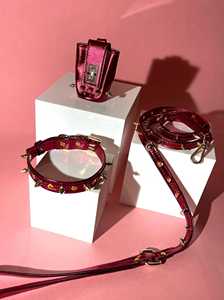 สายจูงติดหนามอิตาลีสีแดงของขวัญที่สมบูรณ์แบบสำหรับเจ้าของสุนัข-หนังแท้และฮาร์ดแวร์สีทอง Co - Product Image 3