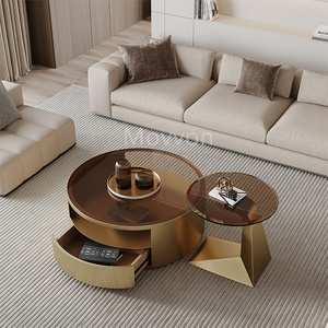 Tavolino da caffè da casa di lusso leggero e ricurvo da salotto designer nero in <span class=keywords><strong>vetro</strong></span> temperato tavolino <span class=keywords><strong>rotondo</strong></span> - Product Image 5