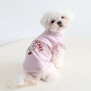 Sweet Cherry Fly Sleeves Pet Spring Summer Lovers Clothes Dog Dress And Vest