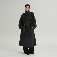 Manteau long en laine haut de gamme élégant pour femme, col montant, style décontracté double face, nouvelle collection hiver, couleur gris teint