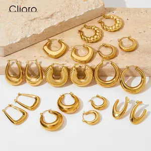 Wholesale Chunky Stainless Steel Hollow Hoop Earrings Screw Twisted PVD Plated Tarnish Free Statement Earrings Jewelry Women