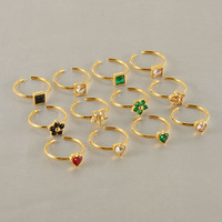 Europe américaine acier inoxydable ouvert bague réglable bijoux Anillos Para Mujer plaqué or coloré coeur carré fleur Zircon