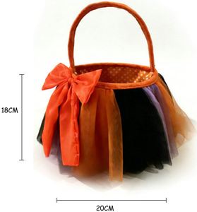 Seau à bonbons d'Halloween en tulle décoré style boutique, sac fourre-tout mignon pour la collecte de bonbons, accessoire pour enfants - Product Image 3