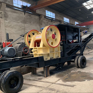 Vente directe usine – Concasseur à mâchoires portable d'occasion à moteur diesel, petit modèle, avec convoyeur et alimentateur - Product Image 1