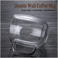 Mug à café en verre à double paroi, en borosilicate, isolé thermiquement, anti-brûlure, transparent, pour latte, pour la maison et le bureau