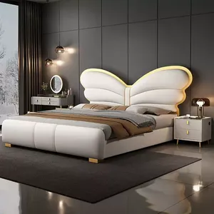 Tempat Tidur Mewah Desain Baru Berkualitas Tinggi Set Perabot Kamar Tidur Rangka Tempat Tidur Kulit Ukuran King Queen Tempat Tidur Berlapis Kain - Product Image 6