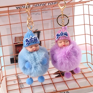 Mignon Multicolore Pom Pom Porte-clés Sac Pendentif Accessoires Faux Lapin Dormant Bébé <span class=keywords><strong>Boule</strong></span> De Fourrure - Product Image 2