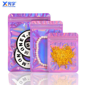 Sac à fermeture éclair holographique bleu rose personnalisé, sac en mylar réutilisable avec fenêtre transparente pour aliments, sucre, bijoux, collier, pierres précieuses, <span class=keywords><strong>bague</strong></span> - Product Image 4