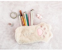 Mignon animal de compagnie chat griffe crayon sac étudiant grande capacité mignon en peluche papeterie boîte crayon sac femme papeterie cadeau