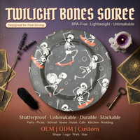 Assiette ronde creuse de 8 pouces en mélamine motif squelette effrayant pour Halloween, idéale pour desserts, gâteaux, biscuits, collations et service en café (OEM/ODM)