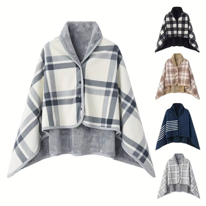 Poncho couverture en flanelle douce et confortable à porter pour adultes, femmes, couvertures sans manches avec boutons, couverture de sieste de bureau - Product Image 1