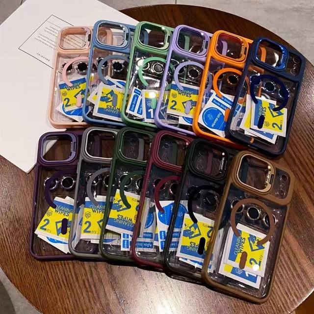 Transparent Magnetic Wireless Charging Lens Holder Phone Case for iPhone 11 12 13 14 15 16 Pro Max 17 Air Mobile Accessories