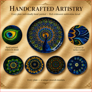 Juego de 5 Platos Decorativos de Pared con Diseño de Mandala de Pavo Real |   Arte de Pared de Metal Hecho a Mano para Sala de Estar, Dormitorio, Pasillo y Decoración del Hogar - Product Image 3