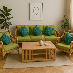 Ensemble de meubles de salon en bois de frêne Indochine de luxe, avec housse de siège amovible et lavable, pour appartements et hôtels (vente en gros) - Product Image 1