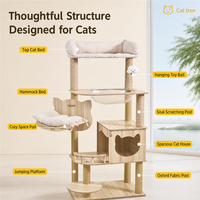 Arbre à chat multi-niveaux moderne en bois massif avec motif végétal et panneaux écologiques pour plusieurs chats - Utilisation en extérieur et en intérieur