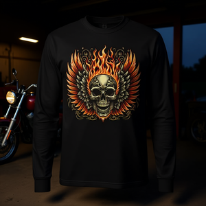 Camiseta de Manga Larga con Diseño Gráfico Divertido de Calavera Flameante con Alas, Producto Promocional - Product Image 3