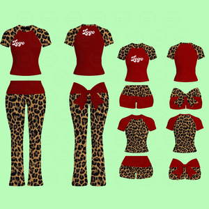 Conjunto de <span class=keywords><strong>2</strong></span> Piezas de Ropa Personalizada con Logotipo para Mujer, Estilo Y2K, Verano, Manga Corta con Pantalones Acampanados, Bonito Lazo, Ropa Informal para Mujer, Estampado de Leopardo - Product Image 1