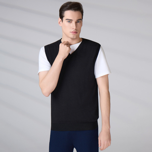 Vente en gros de débardeurs en coton tricoté de haute qualité avec logo personnalisé, pull en maille, gilet pour homme, col en V, sans manches - Product Image 1
