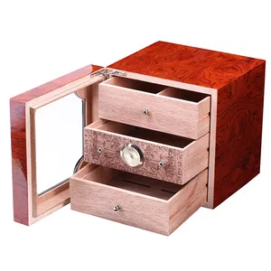 Wholesa Refrigerated Cigar Humidor Wooden Cuban Cigar Cabinet Humidor Storage Drawers & Hygrometer Humidifier