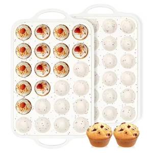 MUYULINS Factory Beige 24-Cup LFGB Non-Stick BPA Free Metal Reinforced Frame Mini <b>Silicone</b> Cupcake Pan Muffin <b>Baking</b> Tray - Product Image 1