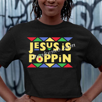 Service de transfert de film DTF religieux personnalisé avec logo « Jesus Is Poppin » à repasser, impression de transfert sur film DTF chrétien pour motifs melaninés