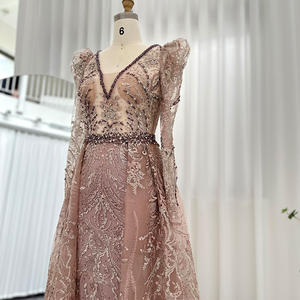 Jancember SCZ200 elegante de manga larga con cuello en V vestidos de fiesta de noche para mujer - Product Image 3