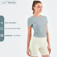Camiseta feminina com franja lateral, camiseta fitness casual com gola redonda elástica