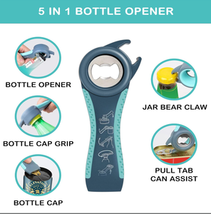 Juego de 4 abridores de frascos y botellas, abridor de latas multifunción 5 en 1 con mango ergonómico antideslizante, juego de herramientas de cocina - Product Image 5