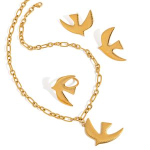 Gold Bird Design Earrings Stainless Steel Animal Shape Fashion Jewelry Set For Women Autumn Winter Style - Product Image 5