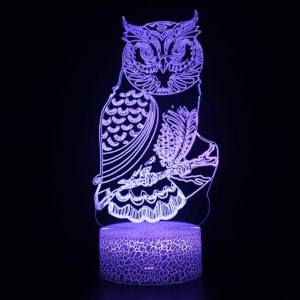 Búhos de luz nocturna 3D, águilas y pájaros cantores LED de 7 colores con control táctil Base de grietas Acrílico Festival creativo Regalo - Product Image 3