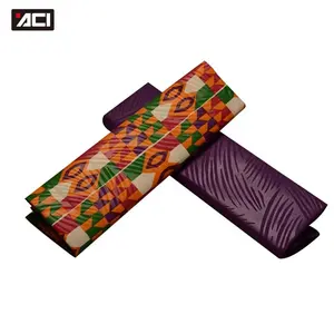 Tecido Kente Ghana de cera africana para venda, tecido de 2 jardas com tinta lisa e mistura de tecido africano de Ancara com 2 jardas em relevo