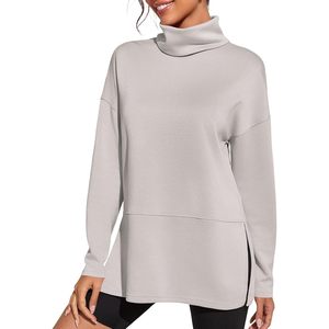 Sweat-shirt surdimensionné à col roulé pour femme, manches longues, coupe ample, fentes latérales, pull décontracté - Product Image 1
