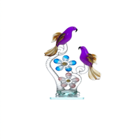 Sculpture florale d'oiseaux violets en verre cristal artisanal, Art Déco, Mini-monde en verre, Décoration contemporaine pour la maison, Pâques, Baptême